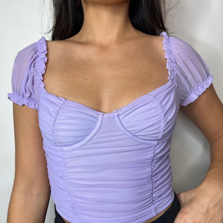 Lilac Ruched Sweetheart Crop Top - Women